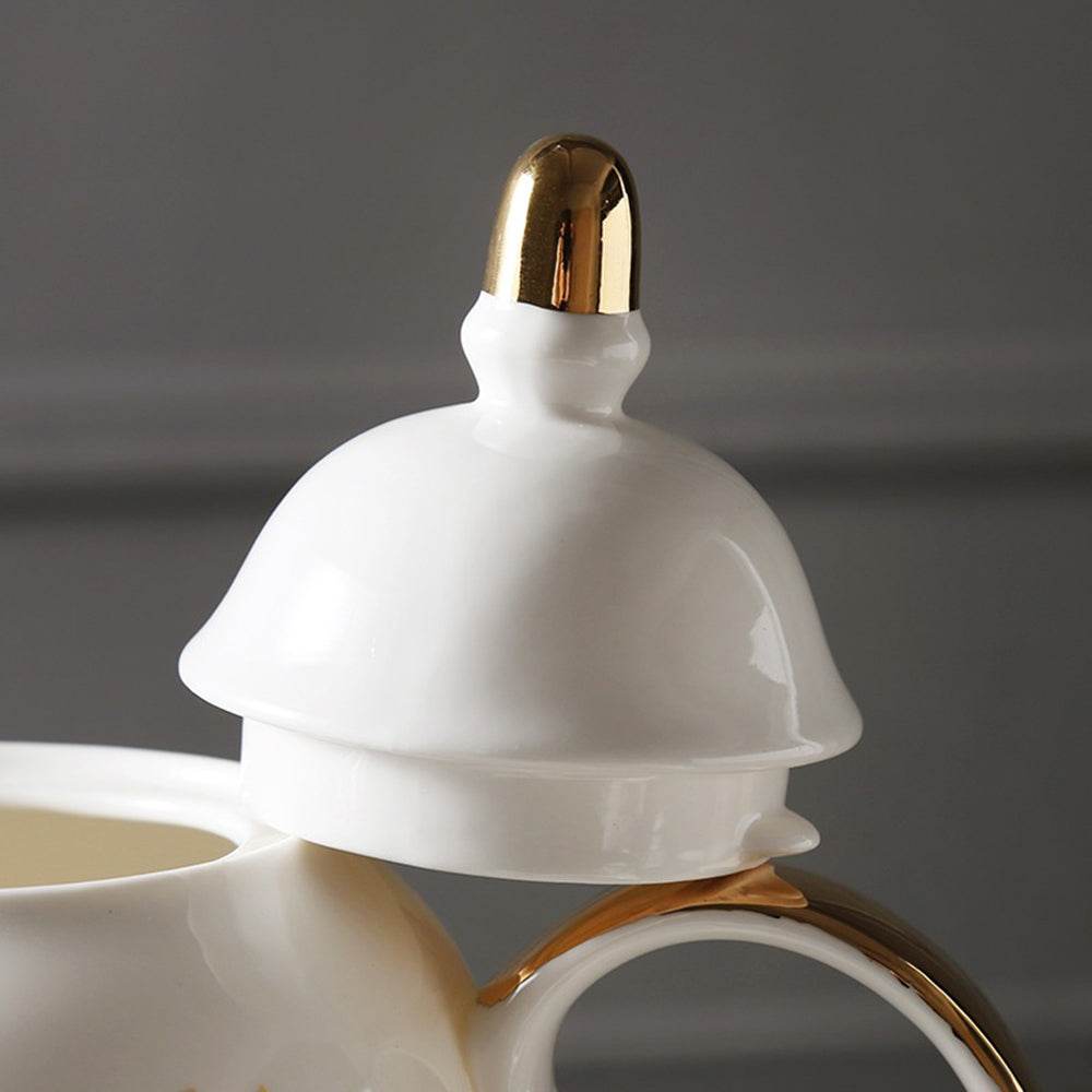 British Bone China Magpie Tea Set Gold Rim 15-Piece Gift Box
