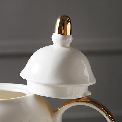 British Bone China Magpie Tea Set Gold Rim 15-Piece Gift Box