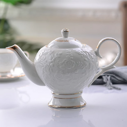 Bone China Tea Set Rose Engraving Gold Rim 8pc with Tray