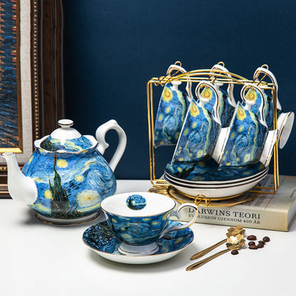 Bone China Tea Set Van Gogh Starry Night | 15-Piece Gift