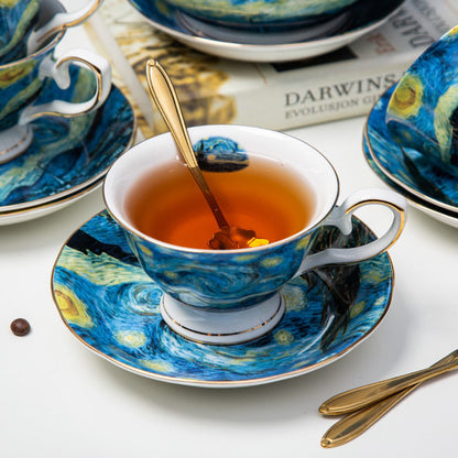 Bone China Tea Set Van Gogh Starry Night | 15-Piece Gift