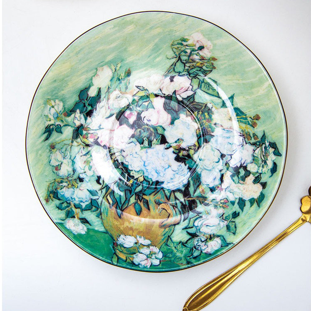 Bone China Tea Set Van Gogh White Rose Gold Rim 21-Piece