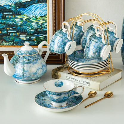 Bone China Tea Set – 6 Cups, Saucers, Spoons & Teapot