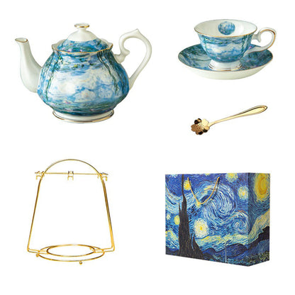 Bone China Tea Set – 6 Cups, Saucers, Spoons & Teapot