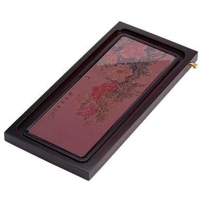 Color Changing Bamboo Tea Tray with Peony Pattern & Drain