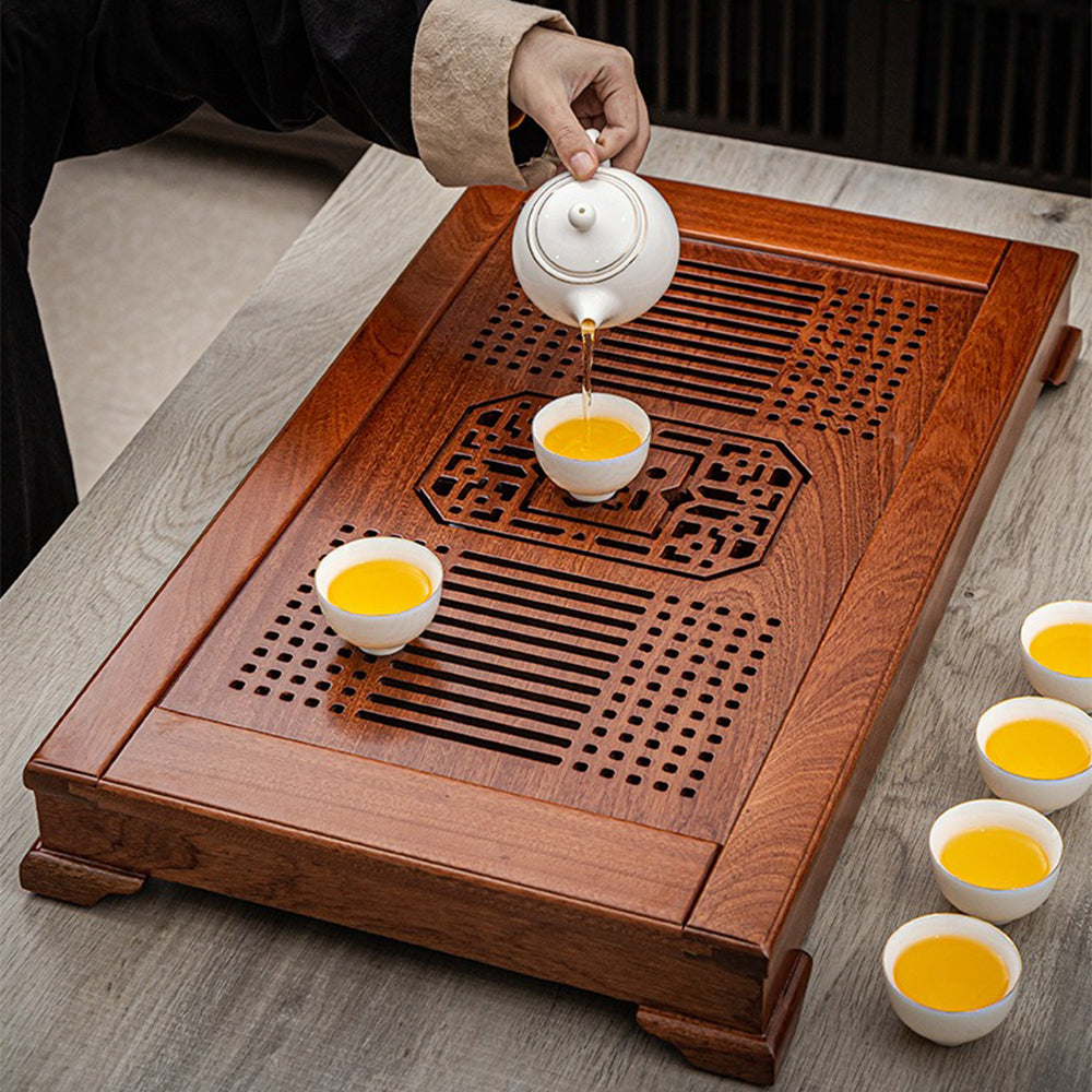 Gongfu Tea Tray Rosewood Fu Carved Drainage 61cm