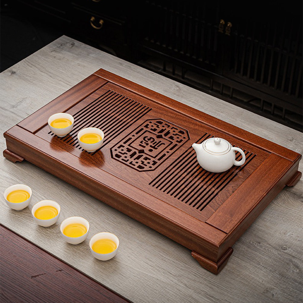 Gongfu Tea Tray Rosewood Fu Carved Drainage 61cm