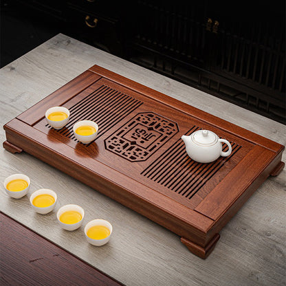 Gongfu Tea Tray Rosewood Fu Carved Drainage 61cm