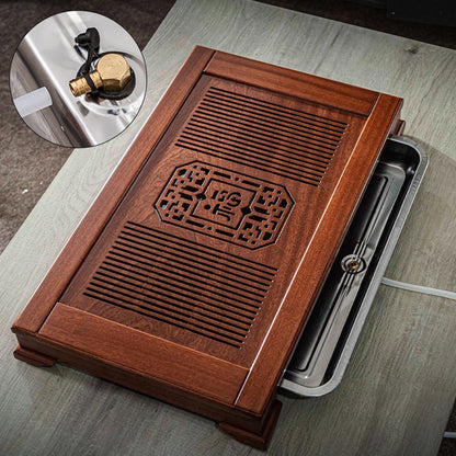 Gongfu Tea Tray Rosewood Fu Carved Drainage 61cm