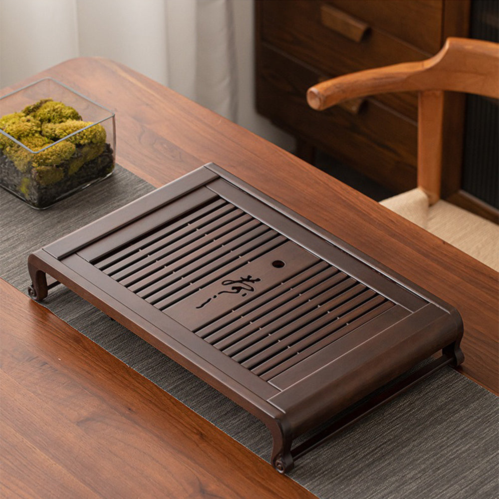 Ebony Wood Gongfu Tea Tray with Drainage Pump