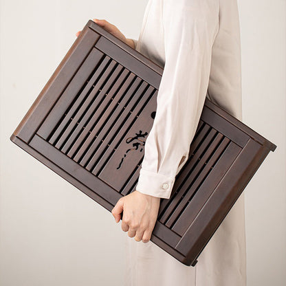 Ebony Wood Gongfu Tea Tray with Drainage Pump