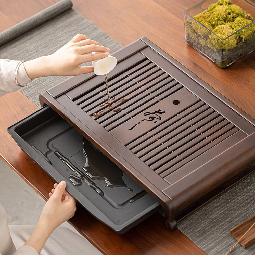 Ebony Wood Gongfu Tea Tray with Drainage Pump