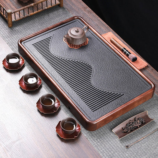 Tea Tray Solid Wood | Black Stone Kung Fu Tea Board