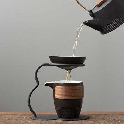 Black Pottery Tea Strainer Set With Fair Cup