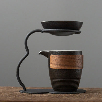 Black Pottery Tea Strainer Set With Fair Cup