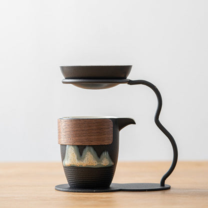 Black Pottery Tea Strainer Set With Fair Cup
