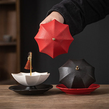 Ceramic Umbrella Tea Strainer with Holder | Rotating Handle