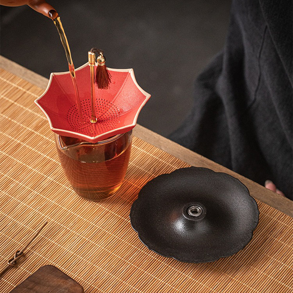 Ceramic Umbrella Tea Strainer with Holder | Rotating Handle