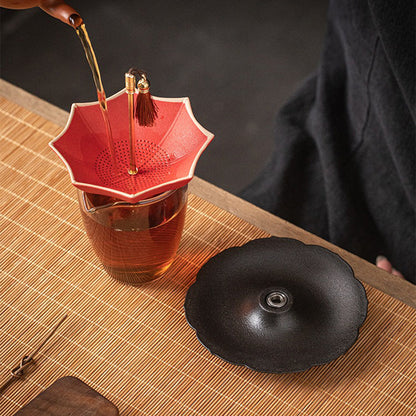 Ceramic Umbrella Tea Strainer with Holder | Rotating Handle
