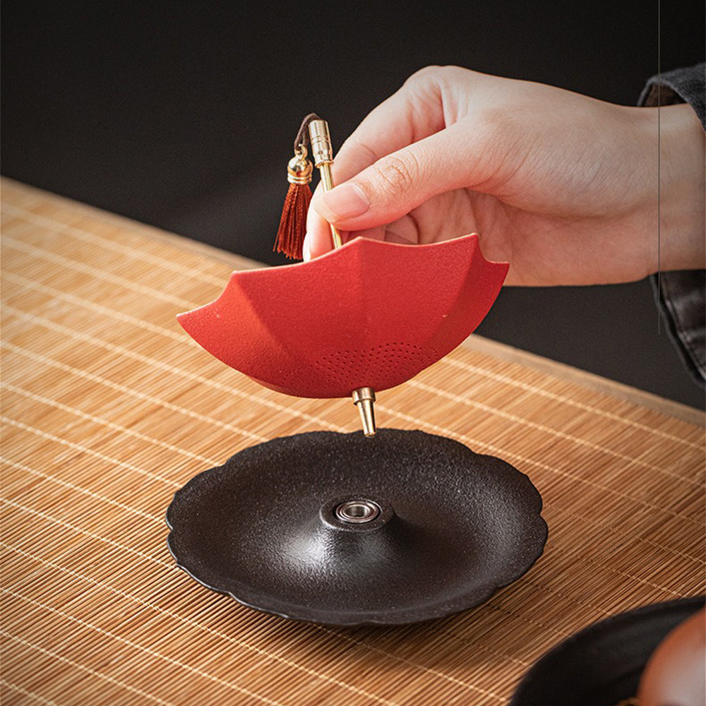 Ceramic Umbrella Tea Strainer with Holder | Rotating Handle