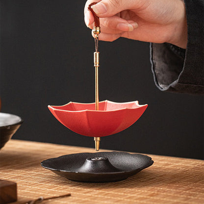 Ceramic Umbrella Tea Strainer with Holder | Rotating Handle