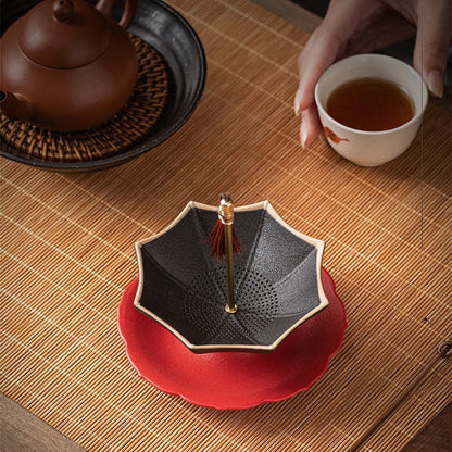 Ceramic Umbrella Tea Strainer with Holder | Rotating Handle
