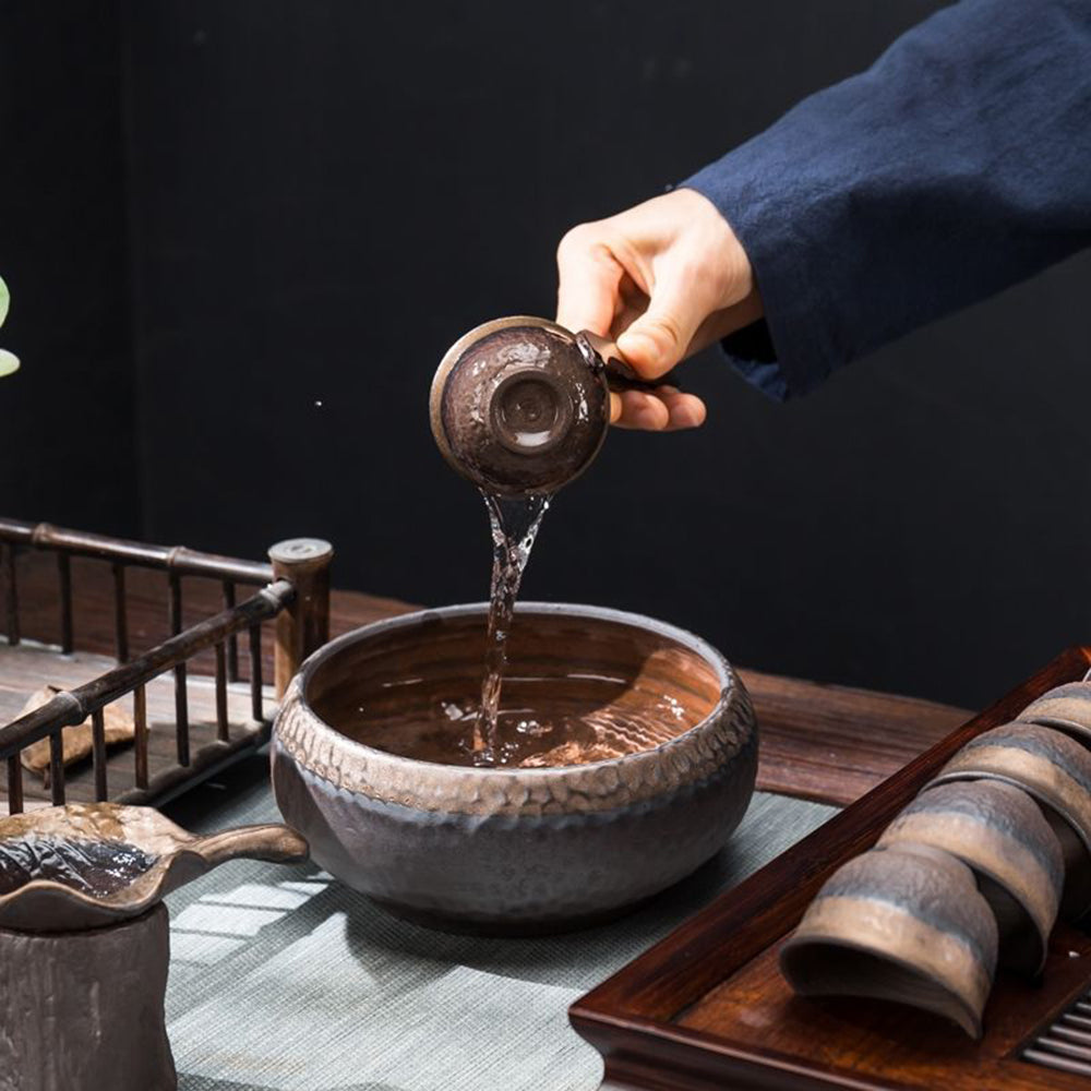 Gongfu Tea Set Wabi-Sabi Pottery – 14-Piece with Tray