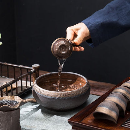 Gongfu Tea Set Wabi-Sabi Pottery – 14-Piece with Tray