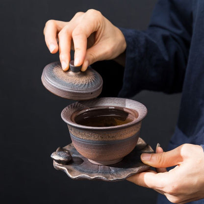 Gongfu Tea Set Wabi-Sabi Pottery – 14-Piece with Tray