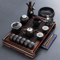 Japanese Black Pottery Tea Set with Tray 16-Piece Gaiwan