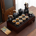 Japanese Black Pottery Tea Set with Storage Box Gaiwan 15-Pc