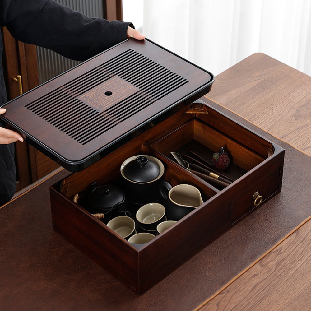 Japanese Black Pottery Tea Set with Storage Box Gaiwan 15-Pc