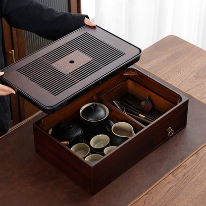 Japanese Black Pottery Tea Set with Storage Box Gaiwan 15-Pc