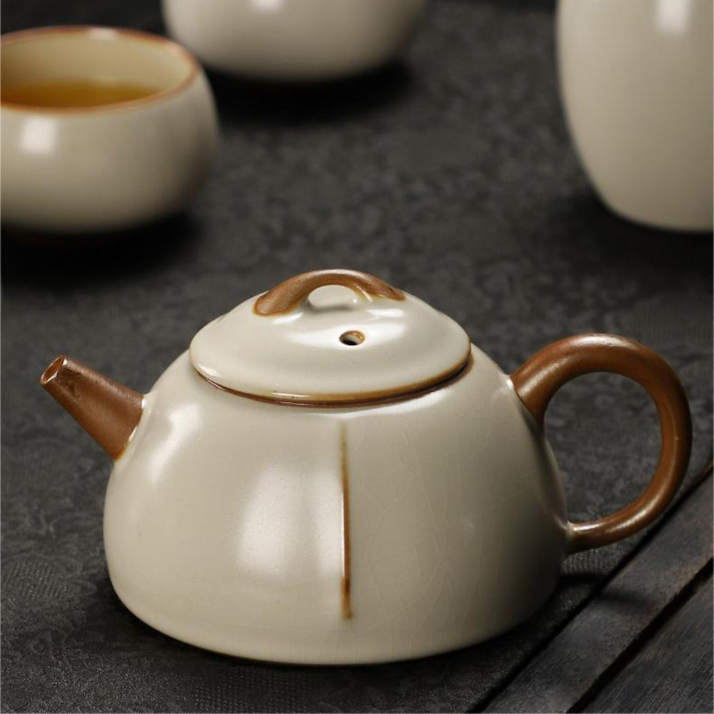 Gongfu Tea Set Ruyao Yellow Glaze 15-Piece with Tea Tray