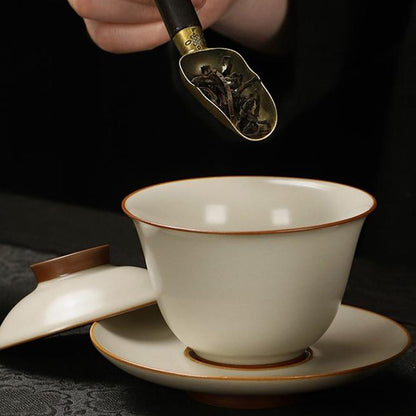 Gongfu Tea Set Ruyao Yellow Glaze 15-Piece with Tea Tray