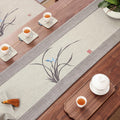 Tea Table Runner Hemp Orchid Embroidery Waterproof 5 Sizes