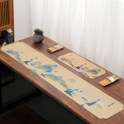 Velvet Tea Table Runner | Chinese Landscape Painting Mat