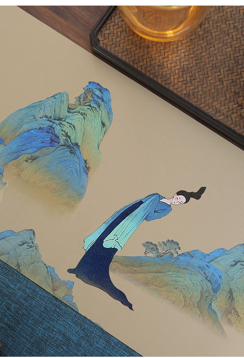 Velvet Tea Table Runner | Chinese Landscape Painting Mat