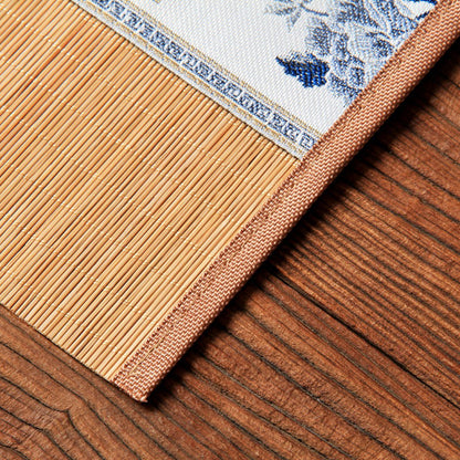Bamboo Tea Mat Floral Embroidery Rollable 6 Sizes 30cm
