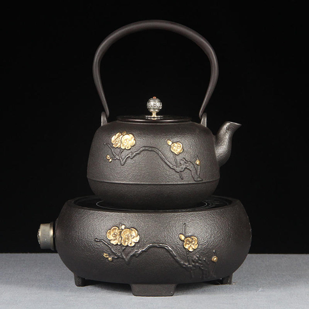 Cast Iron Teapot Set with Induction Cooker – Plum Blossom