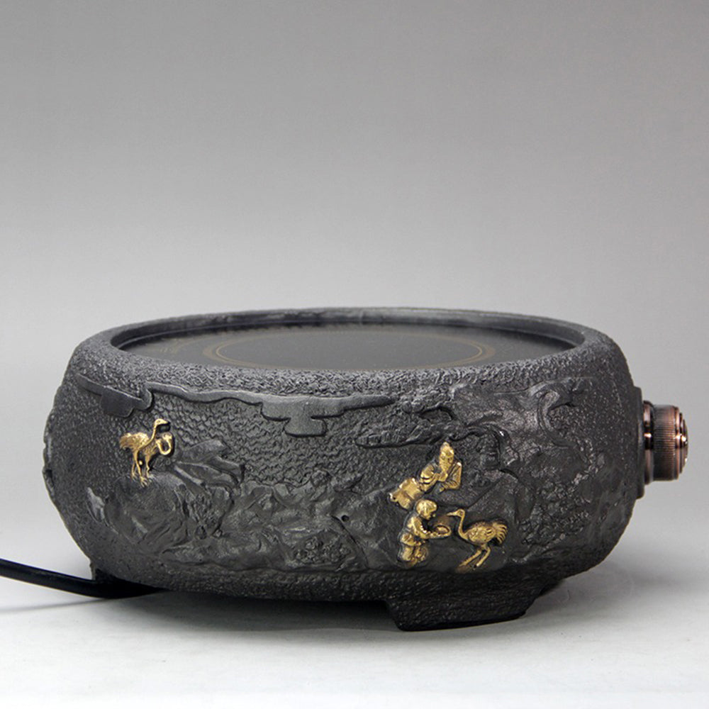 Cast Iron Teapot 1300ml | Pine Crane Gilded Relief & Induction