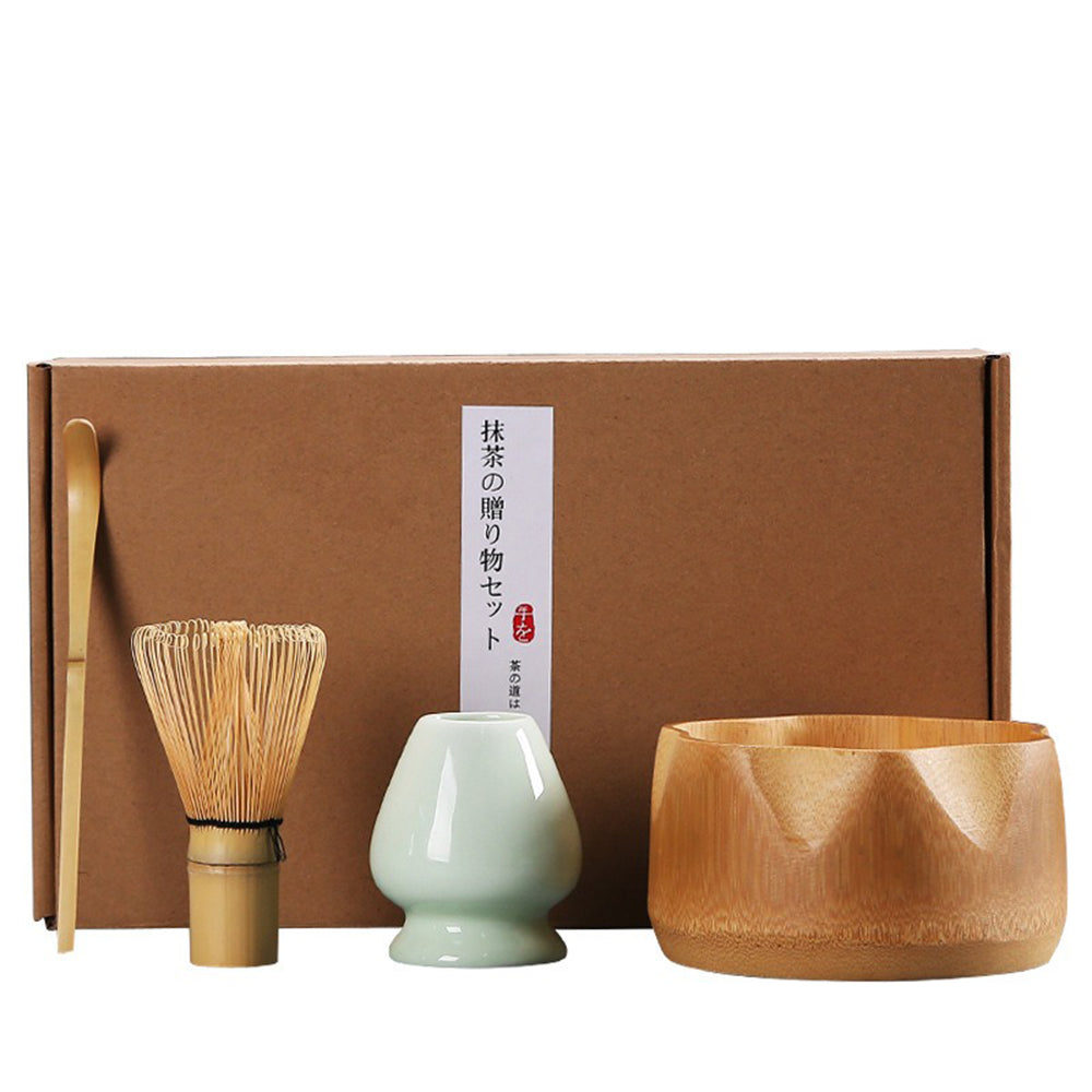 Bamboo Matcha Set Bowl Whisk Holder Spoon 4-Piece Kit