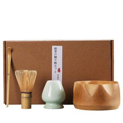Bamboo Matcha Set Bowl Whisk Holder Spoon 4-Piece Kit