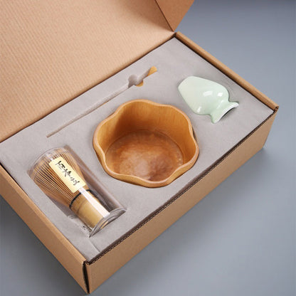 Bamboo Matcha Set Bowl Whisk Holder Spoon 4-Piece Kit