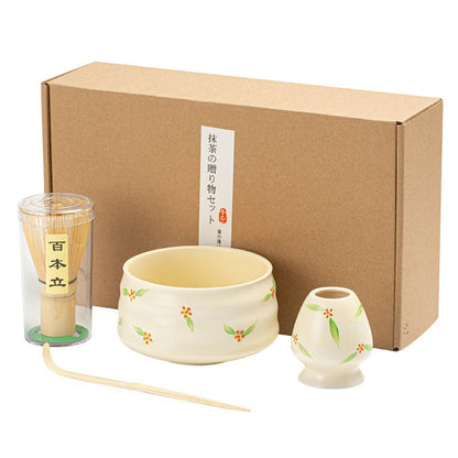 Matcha Set Ceramic Chawan Bamboo Whisk Floral Bowl