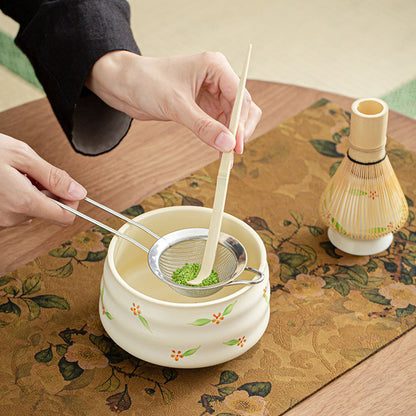 Matcha Set Ceramic Chawan Bamboo Whisk Floral Bowl