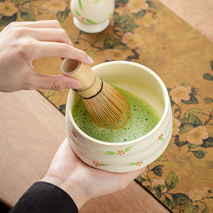 Matcha Set Ceramic Chawan Bamboo Whisk Floral Bowl