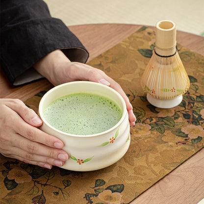 Matcha Set Ceramic Chawan Bamboo Whisk Floral Bowl