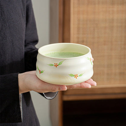 Matcha Set Ceramic Chawan Bamboo Whisk Floral Bowl