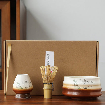 Matcha Tea Set | Mountain Landscape Chawan & Bamboo Whisk